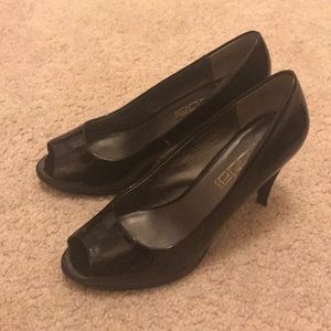 3” Black Patent Leather Peep-toe Pump